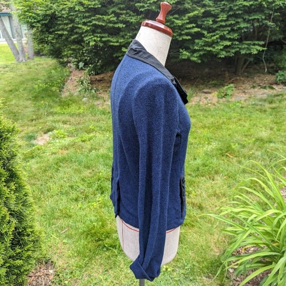 Sparrow Anthropologie Sweater Jacket Boho Style Blue with Black Trim Small - Picture 6 of 11